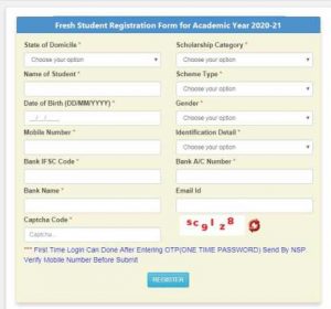 Fresh Student Registration Form for Academic Year 2020-21