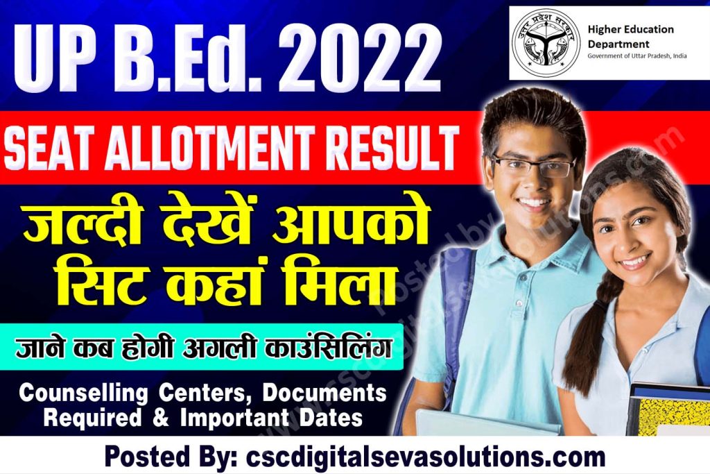 UP B.Ed. Seat Allotment Result 2022; Check UP JEE Seat Allocation Letter